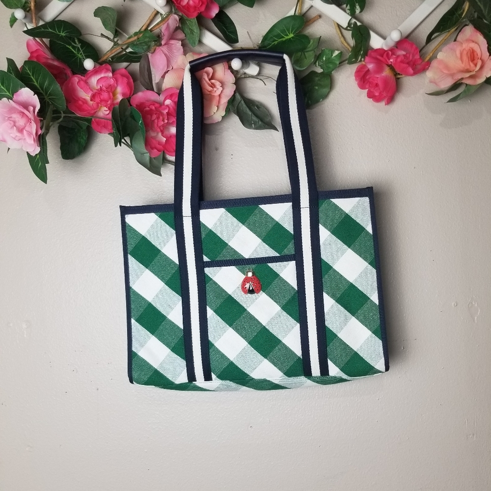 Talbots  ladybug plaid tote bag